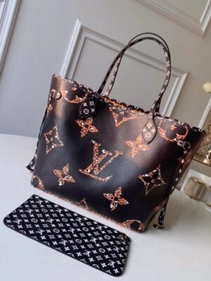 Louis Vuitton Replica Animal Prints Monogram Canvas Neverfull MM Tote Bag M44676 Black/Brown 2019