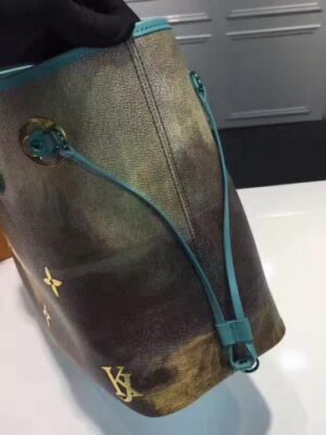 Louis Vuitton Replica Canvas Calf Leather Masters Collections Neverfull MM Handbag Light Blue 2017