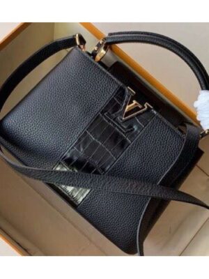 Louis Vuitton Replica Capucines BB Bag Central Stripe Crocodile Black