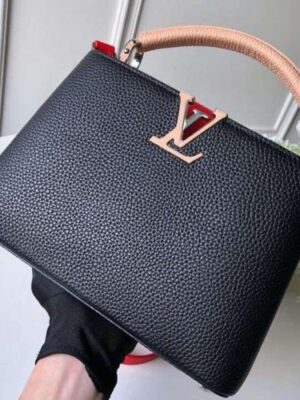 Louis Vuitton Replica Capucines BB Bag Colorblock Black/Apricot/Red