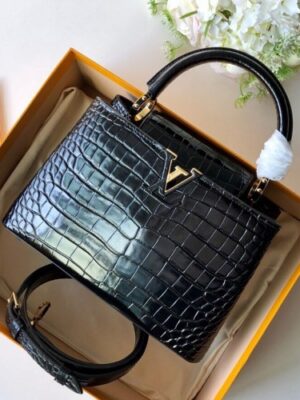 Louis Vuitton Replica Capucines BB Top Handle in Crocodilien Leather N92173 Black 2018