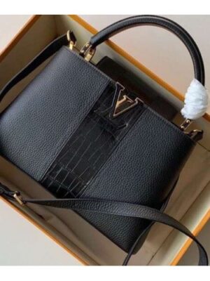 Louis Vuitton Replica Capucines PM Bag Central Stripe Crocodile Black