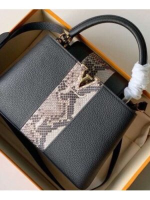 Louis Vuitton Replica Capucines PM Bag Central Stripe Python Black