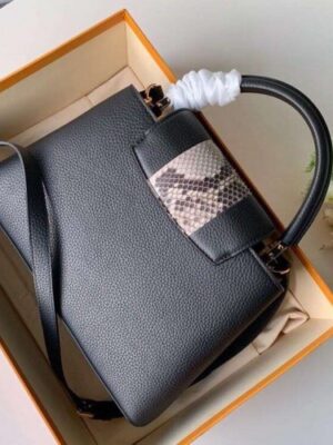 Louis Vuitton Replica Capucines PM Bag Central Stripe Python Black