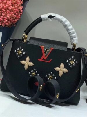 Louis Vuitton Replica Capucines PM Flower Smile Top Handle Bag M51384 Black 2018