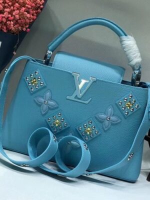 Louis Vuitton Replica Capucines PM Flower Smile Top Handle Bag M51384 Blue 2018