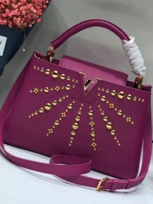 Louis Vuitton Replica Capucines PM Sun sculpture Top Handle Bag M48864 Purple 2018