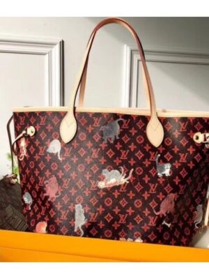 Louis Vuitton Replica Catogram Monogram Canvas Neverfull MM Tote Bag M44441 Brown 2018