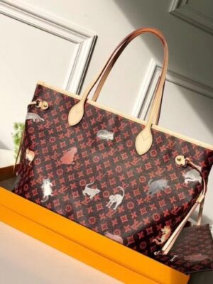 Louis Vuitton Replica Catogram Monogram Canvas Neverfull MM Tote Bag M44441 Brown 2018