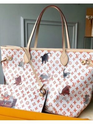 Louis Vuitton Replica Catogram Monogram Canvas Neverfull MM Tote Bag M44459 White 2018