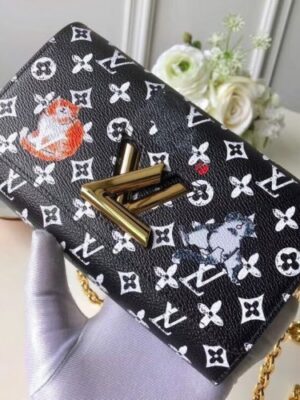 Louis Vuitton Replica Catogram Monogram Canvas Twist Chain Wallet M63888 Black/White 2018