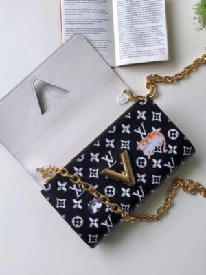 Louis Vuitton Replica Catogram Monogram Canvas Twist Chain Wallet M63888 Black/White 2018