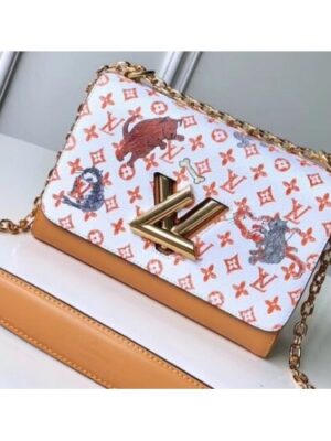 Louis Vuitton Replica Catogram Monogram Canvas Twist MM Bag M44408 White/Apricot 2018