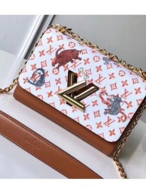 Louis Vuitton Replica Catogram Monogram Canvas Twist MM Bag M44408 White/Brown 2018