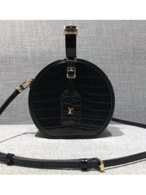 Louis Vuitton Replica Croco Pattern Petite Boite Chapeau Bag Black 2018