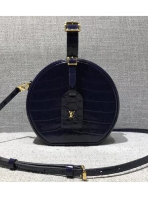 Louis Vuitton Replica Croco Pattern Petite Boite Chapeau Bag Navy Blue 2018