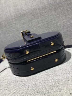 Louis Vuitton Replica Croco Pattern Petite Boite Chapeau Bag Navy Blue 2018