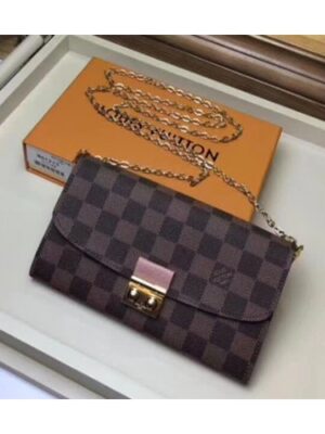 Louis Vuitton Replica Croisette Damier Canvas Chain Wallet N61273 Grey 2018