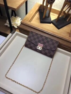 Louis Vuitton Replica Croisette Damier Canvas Chain Wallet N61273 Grey 2018