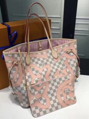 Louis Vuitton Replica Damier Azur Canvas Nerverfull MM Tote Bag N41050 Pink 2017