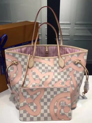 Louis Vuitton Replica Damier Azur Canvas Nerverfull MM Tote Bag N41050 Pink 2017