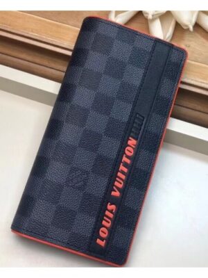 Louis Vuitton Replica Damier Cobalt Canvas Brazza Wallet Orange Logo 2019