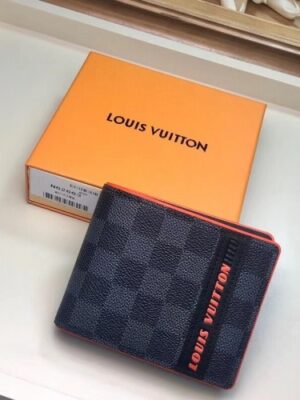 Louis Vuitton Replica Damier Cobalt Canvas Multiple Wallet Orange Logo 2019