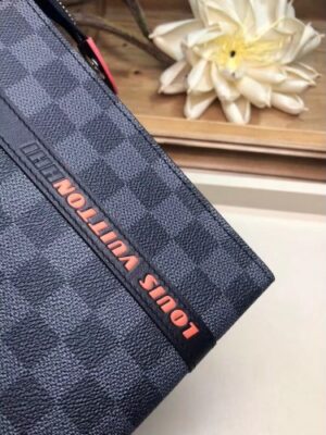 Louis Vuitton Replica Damier Cobalt Canvas Pochette Voyage MM Bag N60241 Orange Logo 2019