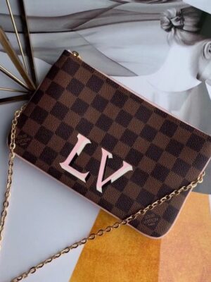 Louis Vuitton Replica Damier Ebene Canvas Pochette Double Zip Bag N60254 2019