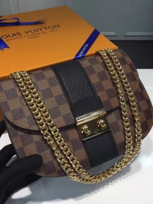 Louis Vuitton Replica Damier Ebene Canvas With Stripe Taurillon Leather Wight Bag N64418 Black 2017