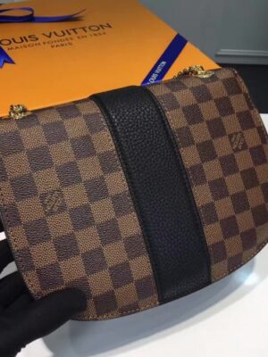 Louis Vuitton Replica Damier Ebene Canvas With Stripe Taurillon Leather Wight Bag N64418 Black 2017