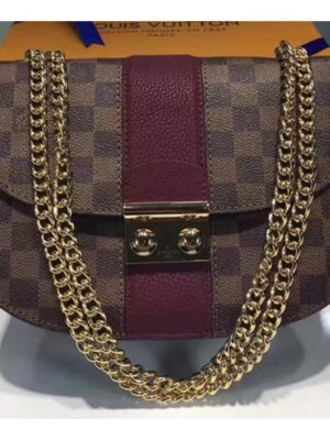 Louis Vuitton Replica Damier Ebene Canvas With Stripe Taurillon Leather Wight Bag N64418 Burgundy 2017