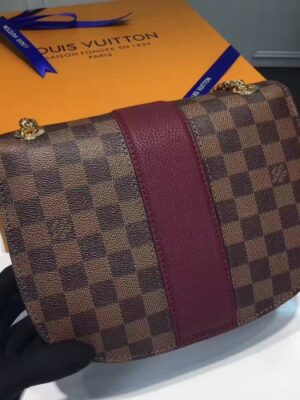 Louis Vuitton Replica Damier Ebene Canvas With Stripe Taurillon Leather Wight Bag N64418 Burgundy 2017