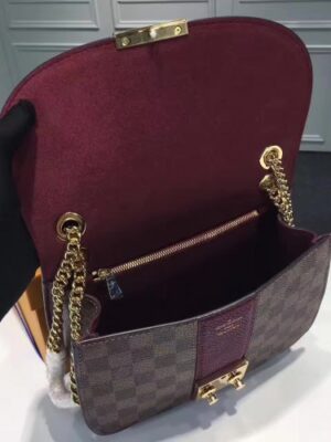 Louis Vuitton Replica Damier Ebene Canvas With Stripe Taurillon Leather Wight Bag N64418 Burgundy 2017