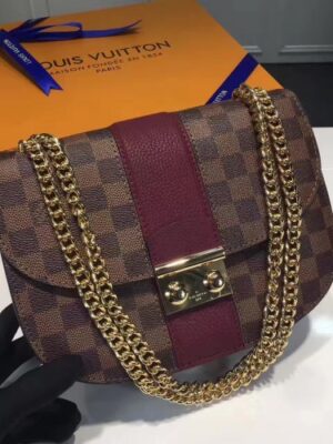 Louis Vuitton Replica Damier Ebene Canvas With Stripe Taurillon Leather Wight Bag N64418 Burgundy 2017