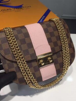 Louis Vuitton Replica Damier Ebene Canvas With Stripe Taurillon Leather Wight Bag N64418 Magnolia 2017