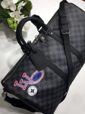 Louis Vuitton Replica Damier Graphite Canvas With Iconic Label Kepall 45 Bandoulière N41057 2017