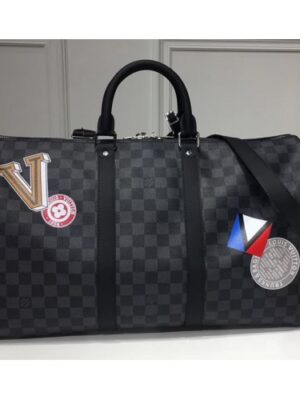 Louis Vuitton Replica Damier Graphite Canvas With Iconic Label Kepall 45 Bandoulière N41057 2017