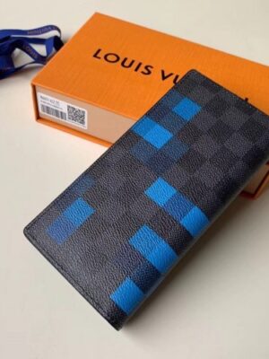 Louis Vuitton Replica Damier Graphite Pixel Canvas Brazza Wallet N60162 Blue 2019