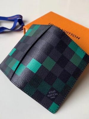 Louis Vuitton Replica Damier Graphite Pixel Canvas Pocket Organiser Wallet N60160 Green 2019