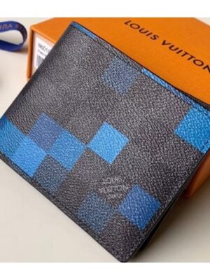 Louis Vuitton Replica Damier Graphite Pixel Canvas Slender Wallet N60180 Blue 2019