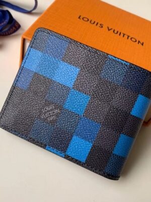 Louis Vuitton Replica Damier Graphite Pixel Canvas Slender Wallet N60180 Blue 2019