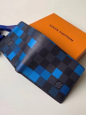 Louis Vuitton Replica Damier Graphite Pixel Canvas Slender Wallet N60180 Blue 2019