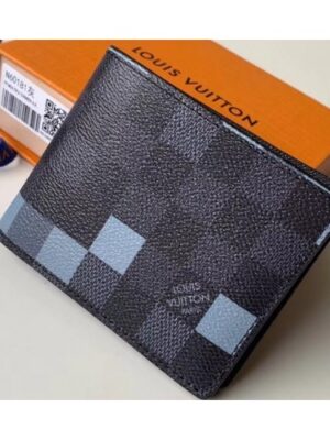 Louis Vuitton Replica Damier Graphite Pixel Canvas Slender Wallet N60181 Gray 2019