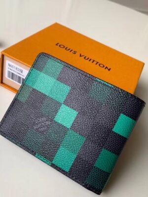 Louis Vuitton Replica Damier Graphite Pixel Canvas Slender Wallet N60182 Green 2019