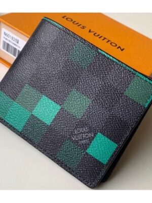 Louis Vuitton Replica Damier Graphite Pixel Canvas Slender Wallet N60182 Green 2019