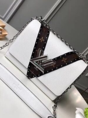 Louis Vuitton Replica EPI Monogram Canvas Chevron Stud Twist MM Bag White 2018