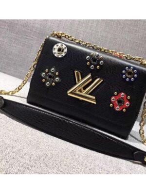 Louis Vuitton Replica Flower Embellished Epi Twist MM Bag Black