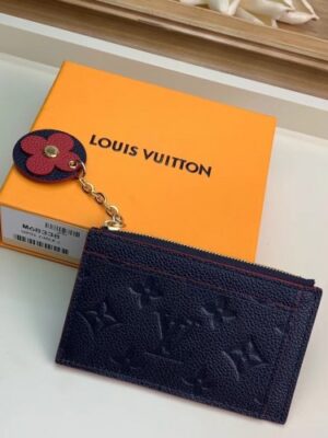 Louis Vuitton Replica Flower Monogram Empreinte Zipped Card Holder M68338 Navy Blue 2019