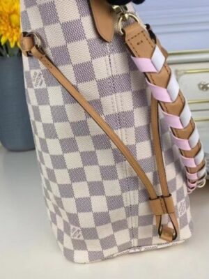 Louis Vuitton Replica LV Replica Neverfull MM N50047 Damier Azur with Pink Braided Strap